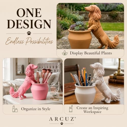 ARCUZ Long Haired Dachshund Planter, 3D Printed Wiener Dog Succulent Pot, Decorative Flower Pot for Indoor Plants, Gift for Dachshund Lovers (White) - Image 7