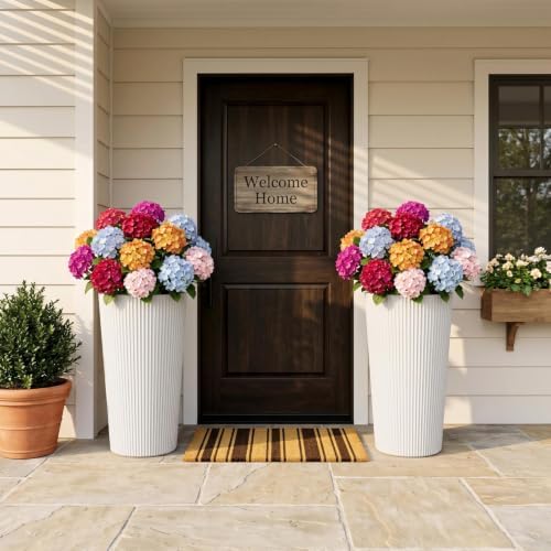 24" Tall Planters for Outdoor Plants with Insert, Set of 2 White - Image 3