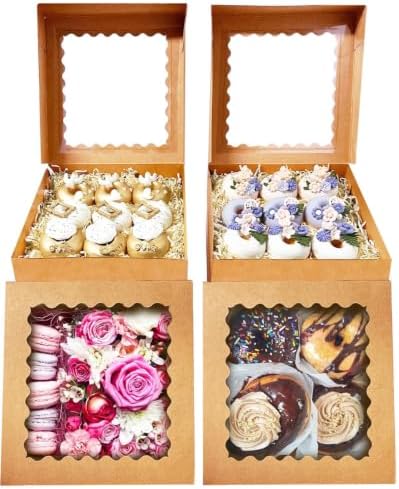 Bakepacker Auto-pop Up Pie Boxes with Window 8x8x2.5 inches 55pcs Brown - Image 2