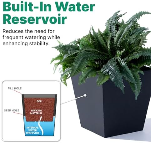 Step2 Tremont Short Square Planter 2-Pack, 14 in Resin Planters, Self-Watering, Onyx Black - Image 5