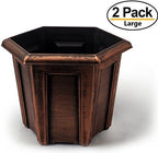 12" Rustic Hexagon Medieval Look (Set of 2 Planter + 2 Matching Trays) Flowerpot for Indoor Outdoor Garden Patio Office Home Decor (Copper-L) - Image 7