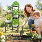 iDavosic.ly Plant Stand with Garden Tools Indoor Outdoor, 5 Tier, Black - Image 2