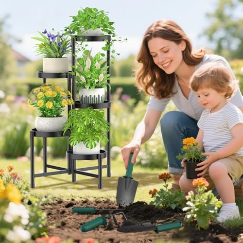 iDavosic.ly Plant Stand with Garden Tools Indoor Outdoor, 5 Tier, Black - Image 2
