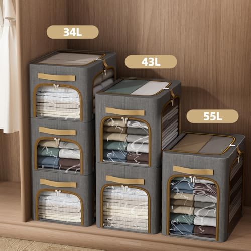 Storage Bins with Metal Frame, 3-Clear Windows Openings, 43L, Dark Grey - Image 4