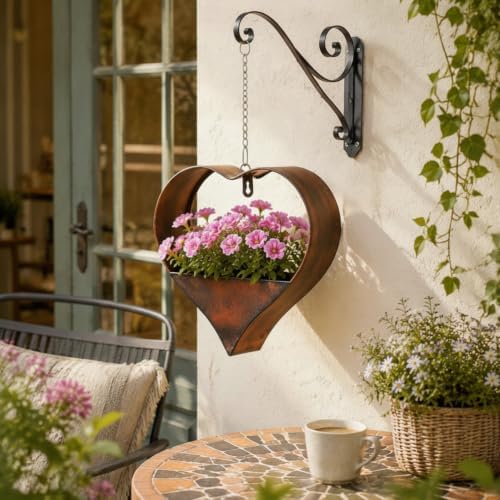 2 Pack Metal Plant Hangers Indoor Outdoor Heart Hanging Planters - Image 5