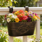 Vintage Metal Hanging Flower Pot with Detachable Hooks, Oval Bucket Planter for Balcony Railing, Fence, Patio, Garden Decor, Black and White Finish, 2 Sets (2, Black) - Image 4