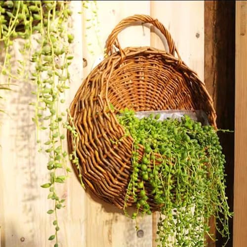 Wall Hanging Flower Basket, Woven Wicker Hanging Basket for Plant, Medium - Image 4