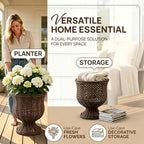 Goblet Urn Shape Wicker Planter,Rattan Woven Plant Basket, Rustic Flower Vase, Rattan Urn Vases & Planters Pot for Boho Home Outdoor Plants Décor (2PCS) - Image 6