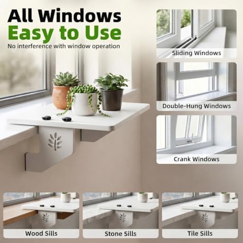 Set of 2 Window Sill Plant Shelves, 17''x13‘’ Window Sill Extender, Heavy-Duty Solid Wood Window Shelf for Plants, Renter Friendly No Drilling/Damage, Holds Up to 30 LBS (2, White) - Image 7