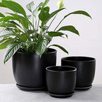 Ceramic Succulent Pots Indoor Outdoor Flower Pot with Bamboo Tray Planter Pot Plant Container Flowers Pots with Drainage for All House Plants,Matte Blue-XL,Matte Blue M - Image 6