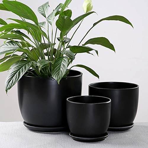 Ceramic Succulent Pots Indoor Outdoor Flower Pot with Bamboo Tray Planter Pot Plant Container Flowers Pots with Drainage for All House Plants,Matte Blue-XL,Matte Blue L - Image 3