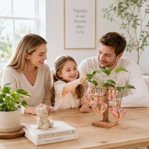 Nacome Plant Terrarium Propagation Stations: Pink Vase with Wooden Stand - Image 2