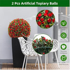 17.7 Inch Artificial Hanging Topiary Balls Set of 2, Faux Flower Balls for Garden Patio Wedding Valentine's Day Decor, Outdoor Indoor Hanging Decorations for Porch Front Door Party,Red - Image 3