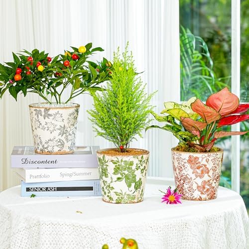 Sungmor Vintage Ceramic Planter Set of 3, 5.5 Inch Crackle Glaze Planters - Image 2