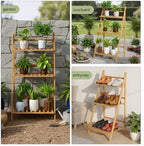 3-Tier Bamboo Ladder Shelf, Foldable Flower Display Stand, Indoor Outdoor Plant Stand, Plant Shelf with Easy Assembly for Garden, Balcony, Yard, Living Room - Image 6