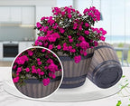 Resin Whiskey Barrel Flower Pot Round Planter Indoor Outdoor Garden Yard Patio.-23.21615.4cm - Image 3