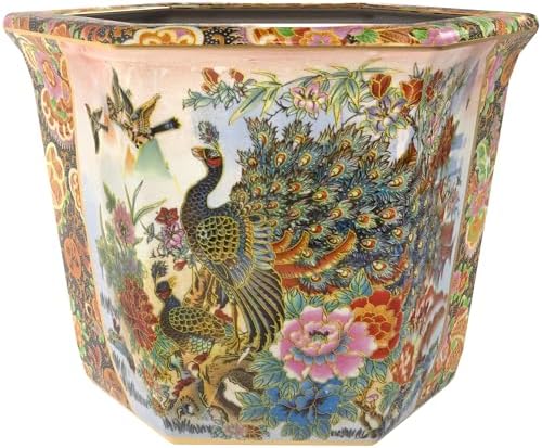 Red Lantern 10" Porcelain Flower Pot, Satsuma Ladies & Peacock by RedLantern