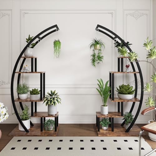 GarveeLife Plant Stand Indoor 2 Pack, 5 Tier Half Moon Plant Shelf, Tall Metal Large Plant Stands, Stylish Tiered Flower Storage Rack for Multiple Plants Hanging Display, Space-Saving (Brown+Black) - Image 6