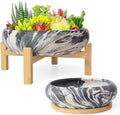 Succulent Pots- 7.3/10 Inch Large Bonsai Pots with Drainage Tray Set of 2 by ARTKETTY