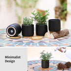 4" Ceramic Plant Pots with Drainage Holes & Trays Black Set of 4 - Image 3