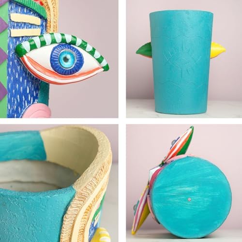 Picasso Abstract Face Planter Pots Colorful Funky Flower Pots Unique Head Planter with Drainage Handcrafted Resin Vases for Indoor ＆ Outdoor Plants Home Decor - Image 6