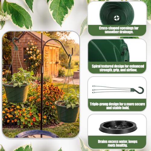 8 Pcs 10 Inch Modern Euro Swirl Hanging Planter Uv-Resistant Plastic Hanging Basket Smart Drainage Lightweight Indoor Outdoor Flower Pots for Garden Porch Balcony Patio Home Decor (Green) - Image 6