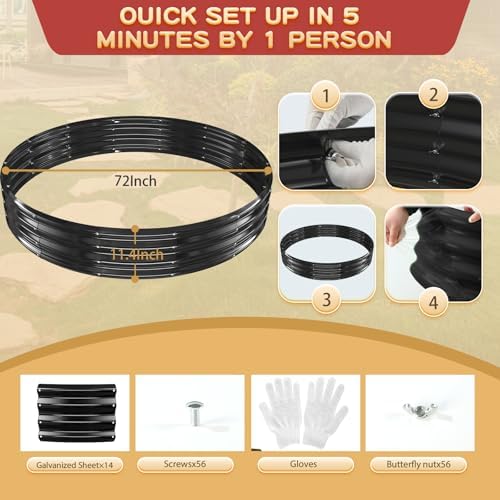 Durable Round Galvanized Steel Raised Garden Bed for Planting,Round Galvanized Steel Fire Ring/Fir Pit for Outdoor- 6×6×1FT,0.8MM Thick (Black, 72 ins Diameter x 12 ins high) - Image 4