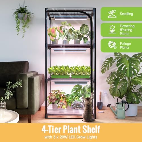 Indoor Greenhouse with Grow Light, 4-Tier Plant Stand, 27x19x59in - Image 2