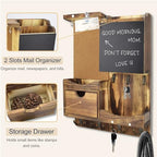 Key Holder Wall Mount with Drawer and Mail Organizer, Natural Wood - Image 6