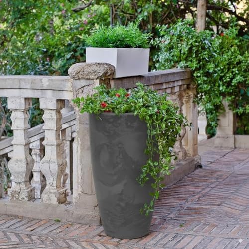 27.6" Tall Planter | Eco-Friendly, Durable, Lightweight | Indoor/Outdoor Use, All-Weather, Contemporary Design by Brazilian Artisans - Black - Image 6