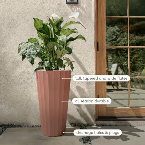 Veradek Column Series Tall Planter - Tapered Outdoor Planter with Shelf - Image 7
