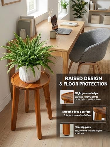 Demigo 15 in Tall Plant Stand, Acacia Plant Shelf for Indoor & Outdoor Use - Image 4