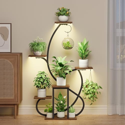 Metal Curved Shaped 6 Tier Corner Plant Stand with Grow Lights, 47" - Image 2