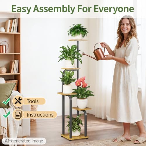 LASZOLA Plant Stand Shelf Tall for Indoor Corner Flower Rack, 5 Tier Brown - Image 6