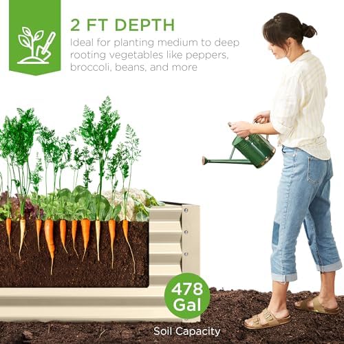Best Choice Products 8x4x2ft Outdoor Metal Raised Garden Bed, Deep Root Planter Box for Vegetables, Herbs & Flowers, 478-Gallon Capacity, 100% Non Toxic Materials - Beige - Image 3