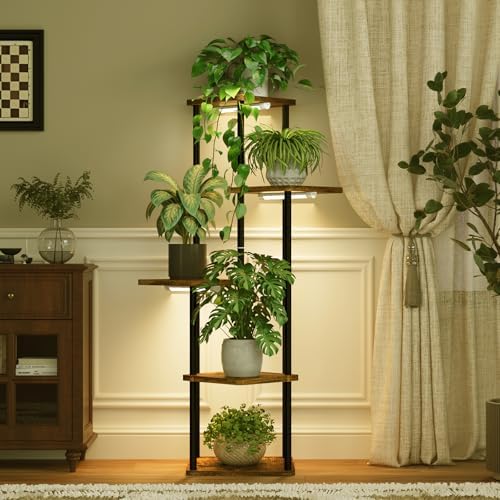 Bamworld Tall Plant Stand Indoor with Grow Light Corner Plant Shelf by Bamworld