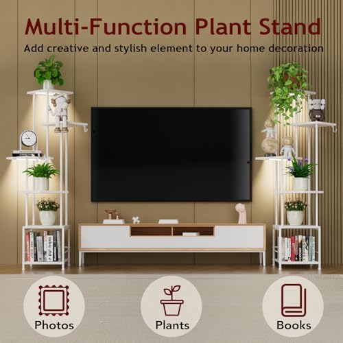 Homsorout Plant Stand Indoor with Grow Light - 6-Tier Metal Plant Shelf with Hanging Basket Hook, Corner Tall Flower Holder for Multiple Plants, Living Room Balcony Garden Patio, White - Image 6