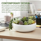 MyGift 8 Inch Round Modern Artificial Succulent Arrangement Potted in White Concrete Plant Bowl, Assorted Faux Mini Succulents in a Decorative Planter Pot - Image 2