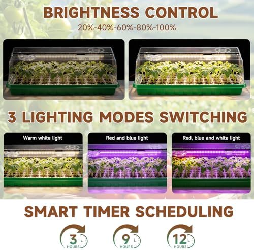 Seed Starter Tray with Grow Light, Seed Starter Kit Full Spectrum with 5 Dimmable Brightness & Timer, Indoor Plant Grow Tray for Beginners & Seasoned Gardeners, Gardening Gifts (Green, 144 Cells) - Image 2