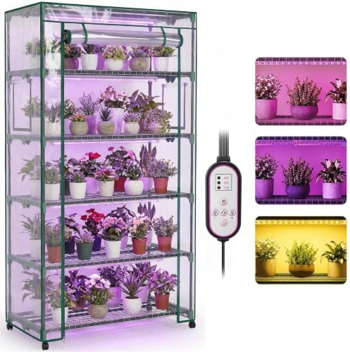 Indoor Greenhouse with Grow Lights & Wheels, 5 Tier Wire Shelf PVC Tent by AILOOCEDI