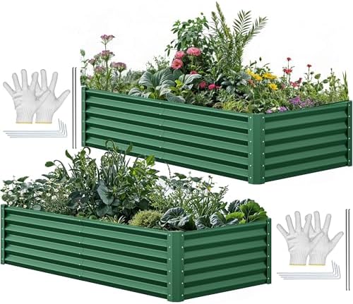 YITAHOME 72x36x18 in 2pcs Galvanized Raised Garden Bed Kit, Large Metal Planter Box with Gloves & Support Rod, Outdoor Flower Bed for Plants Vegetables, Green by YITAHOME