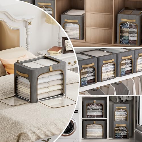 Storage Bins with Metal Frame, 3-Clear Windows Openings, 43L, Dark Grey - Image 5