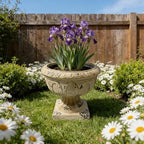 Antique White Garden Urn Planter 17.71" Wide Decorative Outdoor Indoor Flower Pot with Drainage Hole and Stopper, Magnesium Oxide Classic Plant Container for Patio Lawn Porch Entryway Garden Decor by GDFStudio