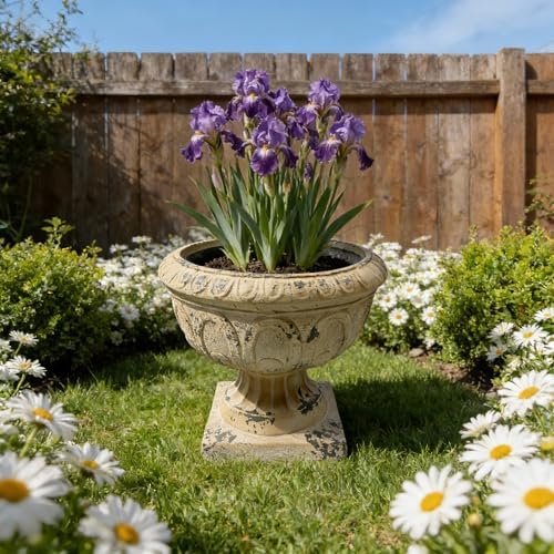 Antique White Garden Urn Planter 17.71" Wide Decorative Outdoor Indoor Flower Pot with Drainage Hole and Stopper, Magnesium Oxide Classic Plant Container for Patio Lawn Porch Entryway Garden Decor by GDFStudio