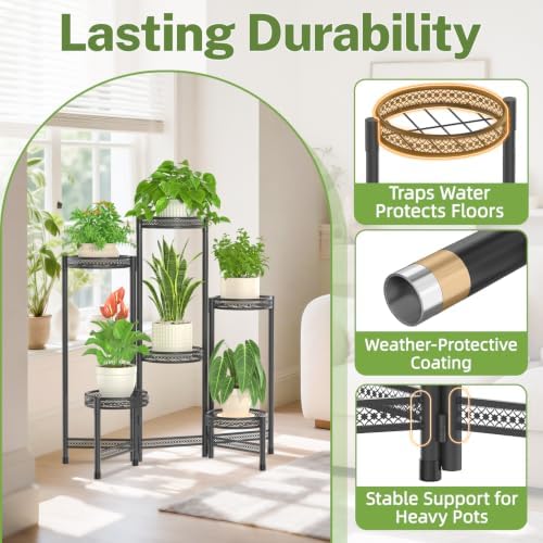 iDavosic.ly Plant Stand Indoor Outdoor, 6 Tier Iron Corner Shelf, Black - Image 6