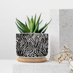 in Beige Planter Ceramic Black White Zebra Print Round Plant Pot with Drainage Holes and Bamboo Tray Pot for Indoor Outdoor Garden - Image 7