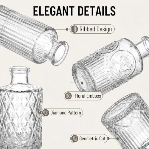 32 PCS Assorted Vintage Bud Vases, Colorful Glass Small Vases Bulk, for Centerpieces, Wedding Table Decor, Home Decorations & Gifts (Clear Series) - Image 3