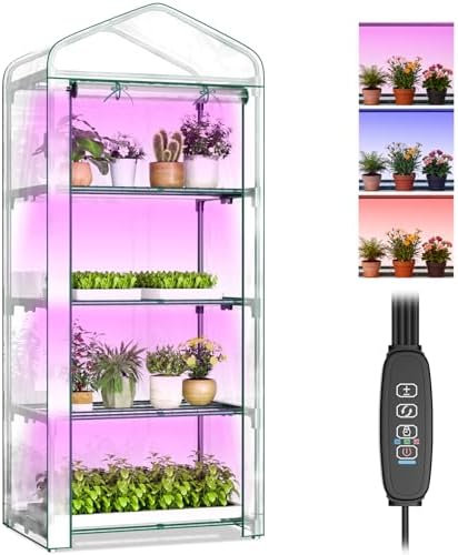 DoCred Indoor Greenhouse with Grow Light, 4-Tier Mini Greenhouse by DoCred