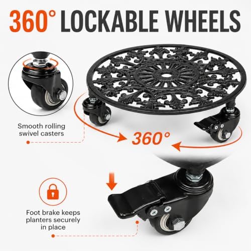 2 Pack 11" Plant Caddy with Wheels, Heavy Duty Metal, Black - Image 3