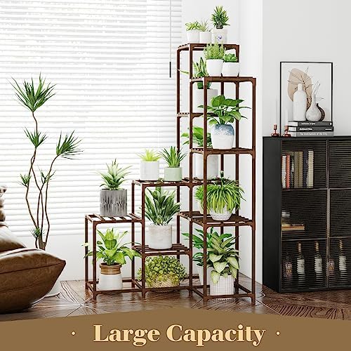 Bamworld 55“ Tall Plant Stand Indoor Outdoor Corner Plant Shelves Wood - Image 2